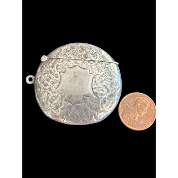 Ant Edwardian Sterling Silver Engraved Circular Vesta Match Case 1903 20.09g 925 - Picture 8 of 11